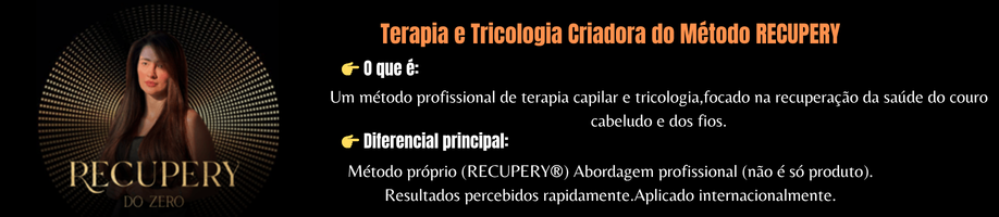 A JORNADA DA RECUPERAÇÃO CAPILAR FEMININA: CIÊNCIA, TRATAMENTOS E BEM-ESTAR 3 Terapia e Tricologia Criadora do Metodo RECUPERY 👉 O que e Um metodo profissional de terapia capilar e tricologia focado na recuperacao da saude do couro cabeludo e dos fios. 👉 Diferencial prin